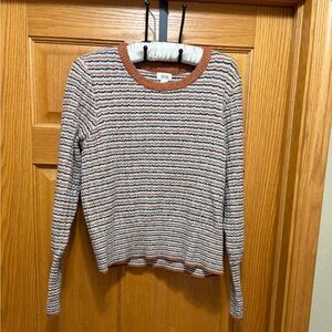 a.n.a Rust, Cream & Black Striped Crewneck Sweater